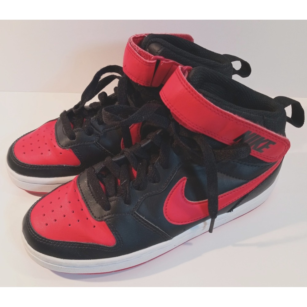 Nike Court Borough Mid 2 Boy's Sneakers, Sz 4Y, Red Black